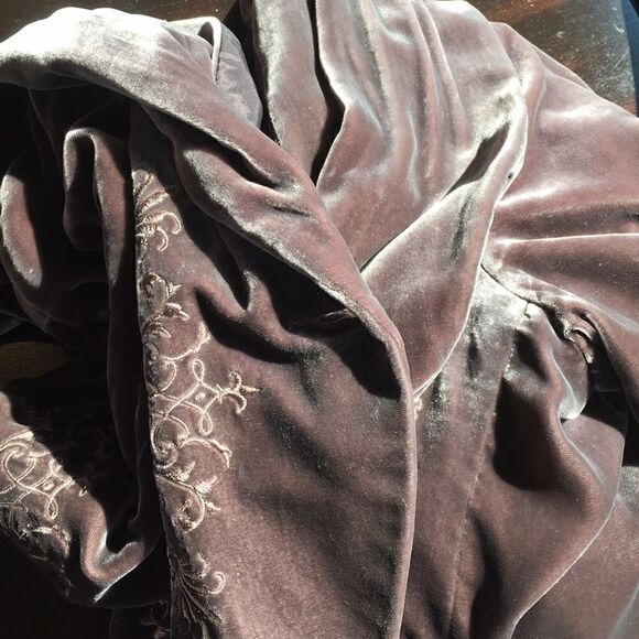 Vintage Karen Kane VELVET Blazer 3/4 sleeve Silk jacket embroidered brown Small - Picture 7 of 8